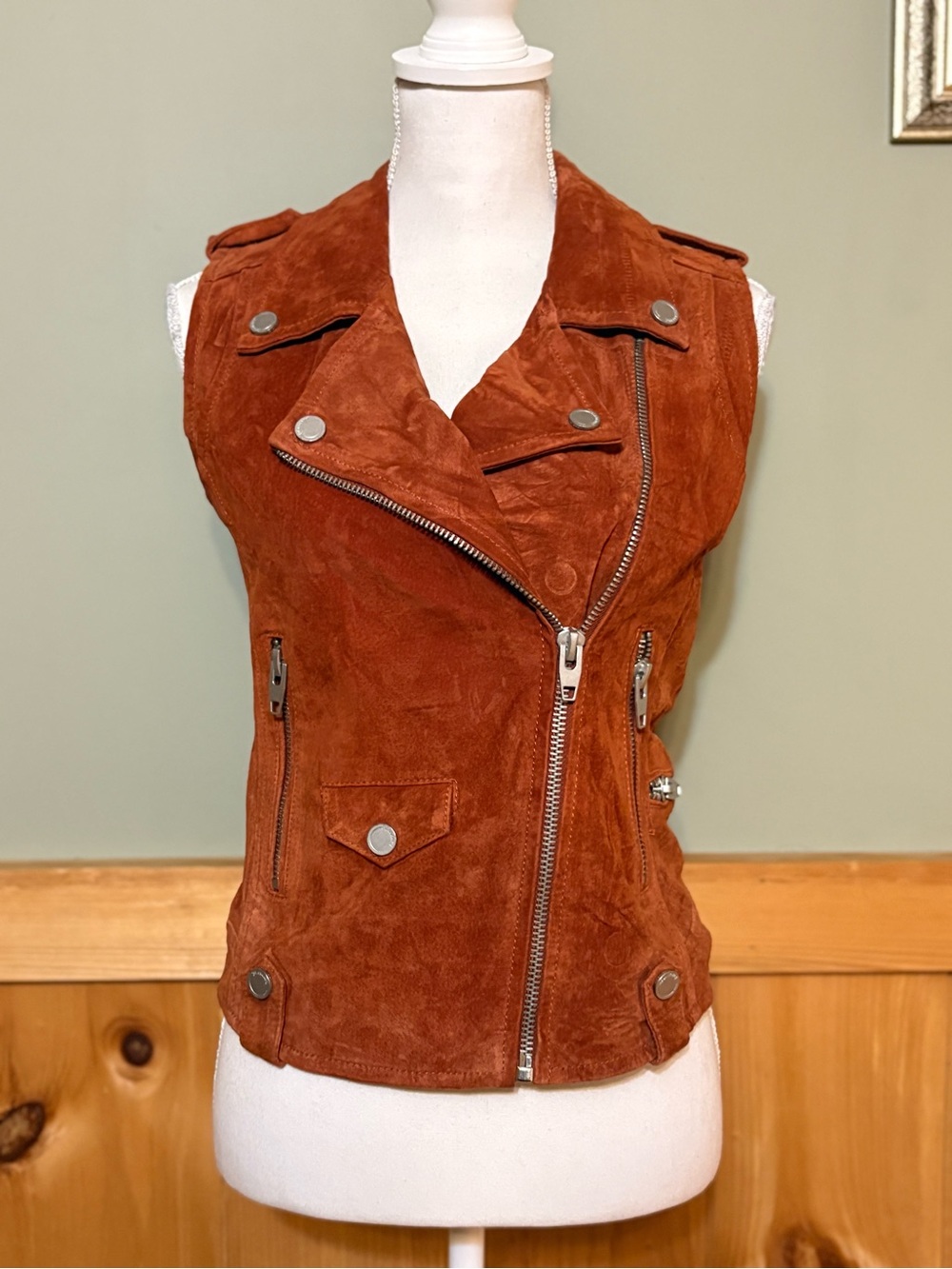 BLANKNYC Rust Suede Leather Moto Biker Vest XS